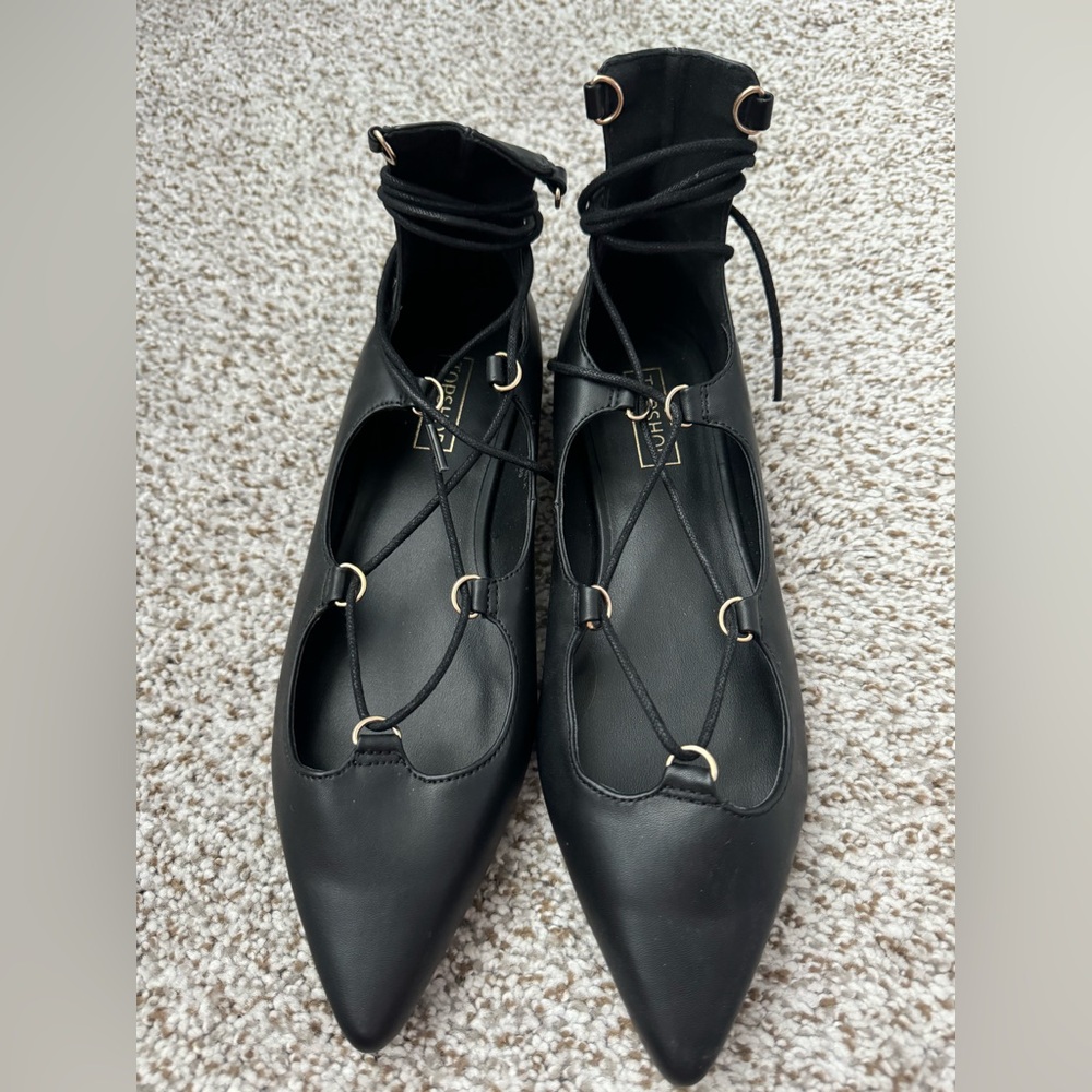 Topshop Black Lace-Up Flats